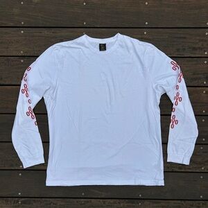 White OVO Octobers Very Own Long Sleeve Shirt w Red Logo Spellout and Embroidery
